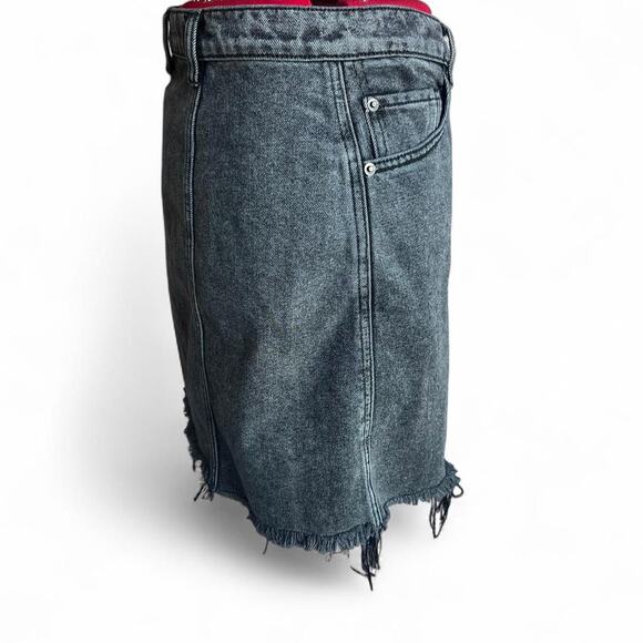 We The Free Black Denim Asymmetrical Button Front Mini Skirt With Distressed Hem - Picture 2 of 7